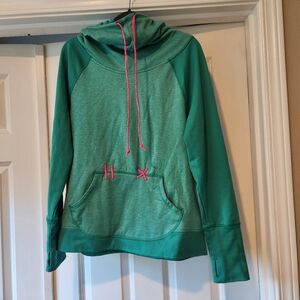 Green Women's Sweater with Pink Accents